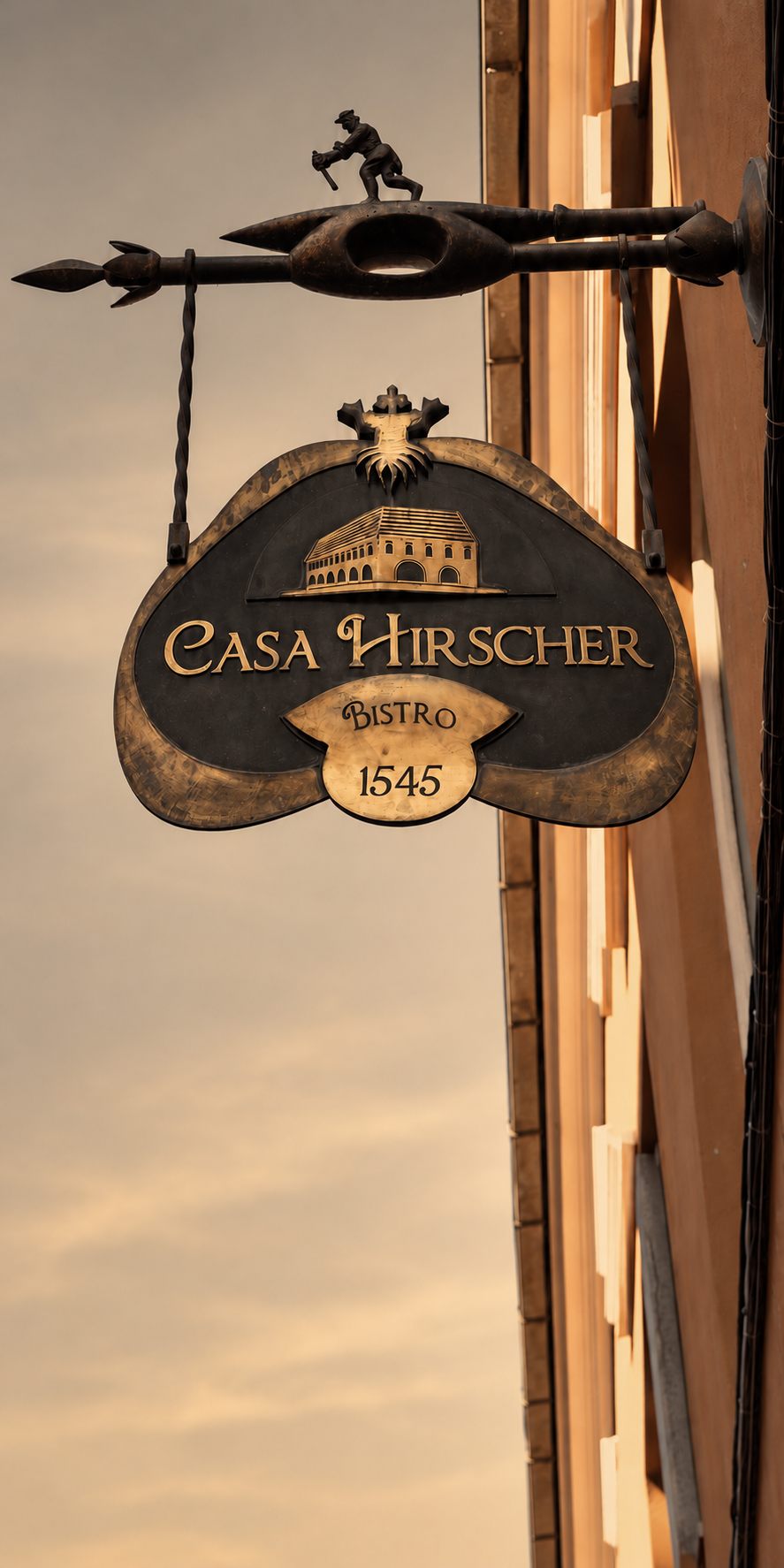 Casa Hirscher bistro sign in Brașov
